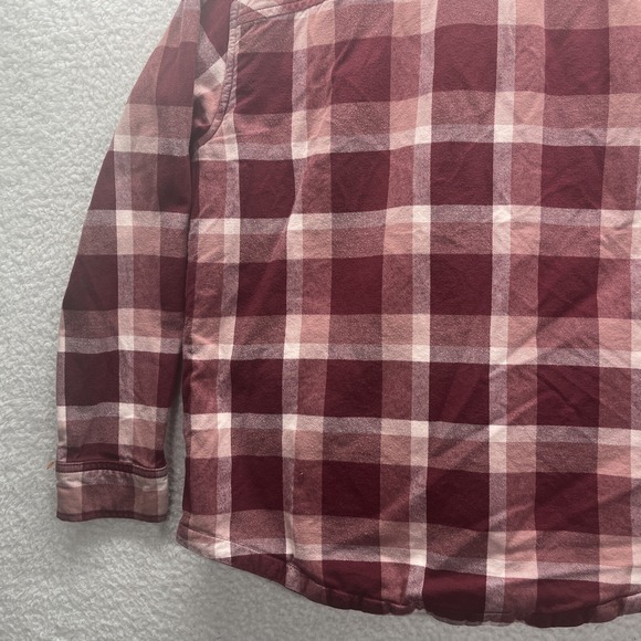 Eddie Bauer Shirt Womens Medium Red White Sherpa Lined Plaid Flannel Shacket - Picture 14 of 16